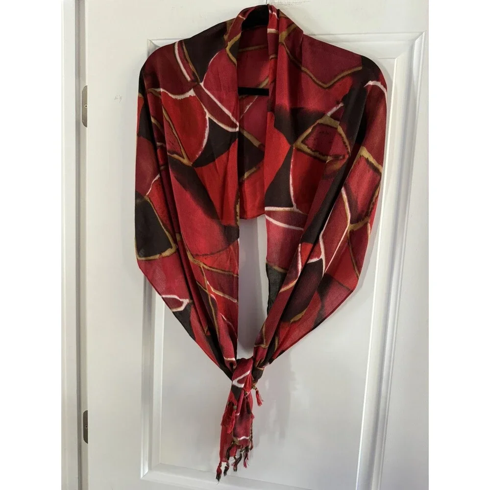 Pashmina Scarf Shawl Wrap With Beaded Fringe 72 Inches Long Red Black Gold‎